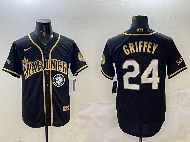 Men Seattle Mariners #24 Griffey Black Gold Game 2025 Nike MLB Jersey style 3
